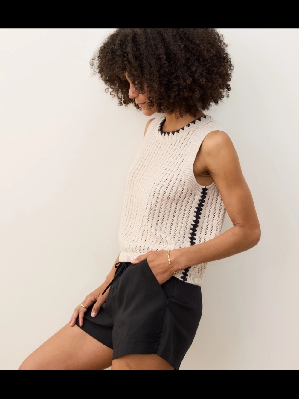 Marine Layer Linen Knit Sweater Vest Tank Black Trim XS - Picture 6 of 9